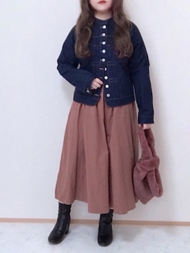 「sakishimatokyo（サキシマトーキョー）のアイテム（デニムジャケット）」を使った、maru☺︎さん（レディース・153cm）の秋コーディネート