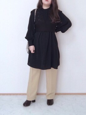 「ap retro（アプレトロ）の刺繍デザインニットビスチェベスト【ZOZO限定アイテム】（ベスト）」を使った、maru☺︎さん（レディース・153cm）の冬コーディネート