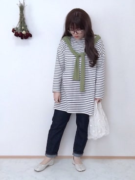 「春めきシューズ」｜「アイテム（チュニック）」を使った、maru☺︎さん（レディース・153cm）の春コーディネート