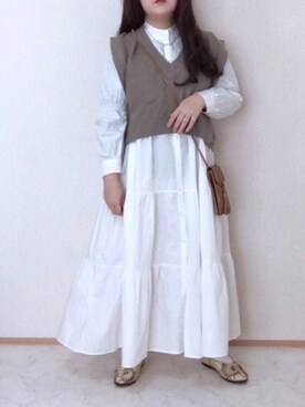 「sakishimatokyo（サキシマトーキョー）のアイテム（シャツワンピース）」を使った、maru☺︎さん（レディース・153cm）の春コーディネート