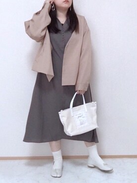 「ap retro（アプレトロ）のアイテム（ノーカラージャケット）」を使った、maru☺︎さん（レディース・153cm）の春コーディネート