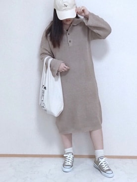 「ニットワンピース」｜「アイテム（雑貨/ホビー）」を使った、maru☺︎さん（レディース・153cm）の春コーディネート