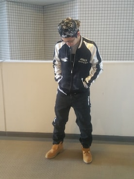 「AAPE BY A BATHING APE（エーエイプバイアベイシングエイプ）のアイテム（オールインワン・サロペット）」を使った、智幸 さん（メンズ・176cm）の冬コーディネート