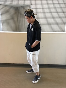 「AAPE BY A BATHING APE（エーエイプバイアベイシングエイプ）のアイテム（帽子）」を使った、智幸 さん（メンズ・176cm）の夏コーディネート