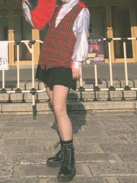 「網タイツ」｜みーちゃくさん（レディース・162cm）の冬コーディネート