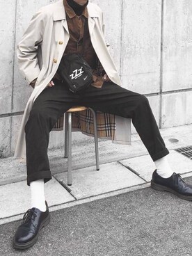 「Dr. Martens（ドクターマーチン）のアイテム（ブーツ、ブラック系）」を使った、是十一颗葡萄-さん（メンズ・178cm）の春コーディネート