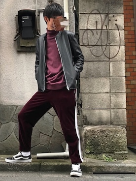 「ベロア」｜「アイテム（ライダースジャケット）」を使った、sssssさん（メンズ・175cm）の秋コーディネート