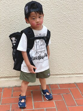 「F.C.Real Bristol（エフシーレアルブリストル）のアイテム（帽子）」を使った、こつぶさん（キッズ・100cm）の夏コーディネート