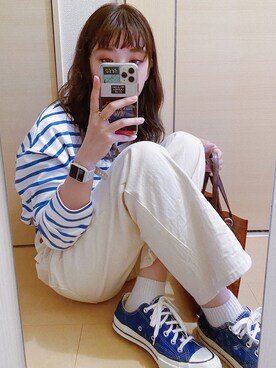 「アイテム（デジタル腕時計、ホワイト系）」を使った、yukarunさん（レディース・162cm）の春コーディネート