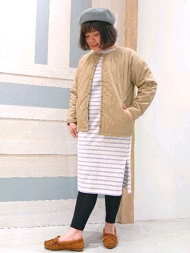 「Samansa Mos2 blue（サマンサモスモスブルー）のアイテム（ノーカラージャケット）」を使った、ヨシムラさん（レディース・161cm）の春コーディネート
