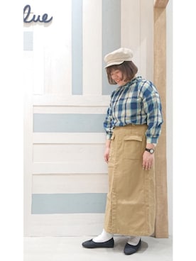 「Samansa Mos2 blue」｜「アイテム（キャスケット）」を使った、ヨシムラさん（レディース・161cm）の春コーディネート