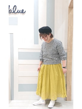 「Samansa Mos2 blue（サマンサモスモスブルー）のアイテム（ハンチング/ベレー帽）」を使った、ヨシムラさん（レディース・161cm）の春コーディネート