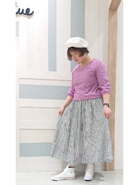 「Samansa Mos2 blue（サマンサモスモスブルー）のアイテム（ハンチング/ベレー帽）」を使った、ヨシムラさん（レディース・161cm）の春コーディネート