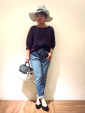 「パープル×黒」｜「アイテム（ハンドバッグ）」を使った、chiaさん（レディース・150cm）の夏コーディネート