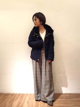 「ダウンコート」｜「アイテム（ブーティ）」を使った、chiaさん（レディース・150cm）の秋コーディネート