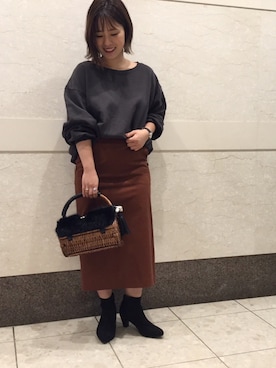 「Casselini（キャセリーニ）のアイテム（かごバッグ）」を使った、chiaさん（レディース・150cm）の秋コーディネート