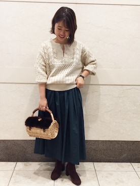 「Casselini（キャセリーニ）のアイテム（かごバッグ）」を使った、chiaさん（レディース・150cm）の秋コーディネート