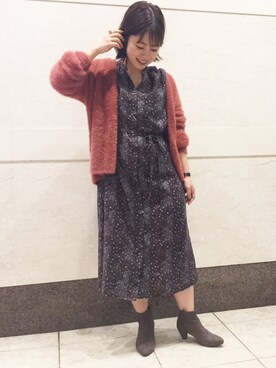 「フラワープリント」｜「アイテム（ブーティ）」を使った、chiaさん（レディース・150cm）の秋コーディネート