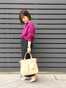 「パープル×黒」｜「アイテム（トートバッグ）」を使った、chiaさん（レディース・150cm）の秋コーディネート