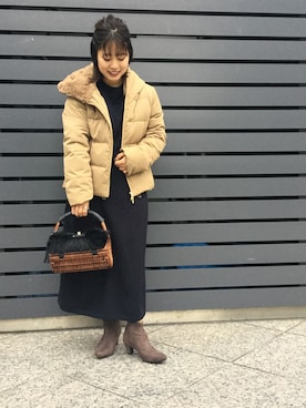 「Casselini（キャセリーニ）のアイテム（かごバッグ）」を使った、chiaさん（レディース・150cm）の冬コーディネート