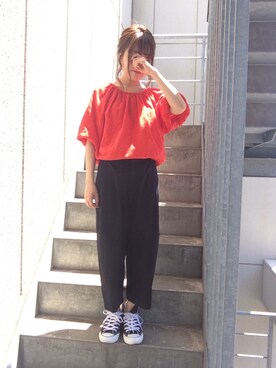 「ANEMONE（アネモネ）のダブルクリアサークルピアス（ピアス（両耳用））」を使った、donさん（レディース・151cm）の夏コーディネート