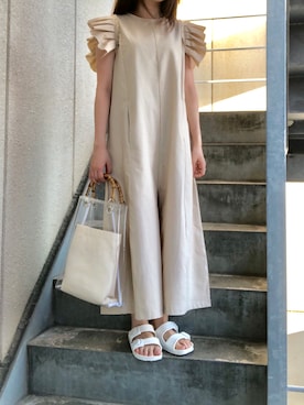 「アイテム（つなぎ/オールインワン、ベージュ系）」を使った、donさん（レディース・151cm）の夏コーディネート