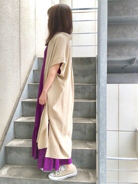「UNIQLO（ユニクロ）のリネンブレンドロングシャツ（半袖）（シャツ/ブラウス）」を使った、donさん（レディース・153cm）の夏コーディネート
