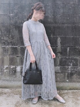 Lace Ladies レースレディース の ハイネック七分袖総レースフォーマルロングワンピース ドレス ドレス Wear