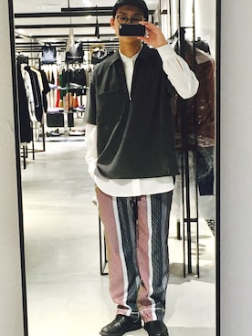 ストライプパジャマパンツを使ったメンズ人気ファッションコーディネート Wear