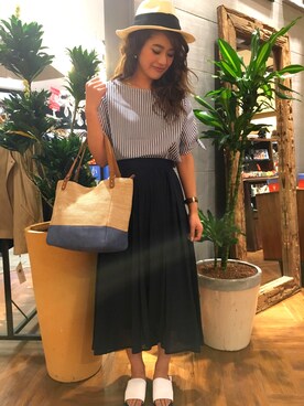 「Sens de vie（サンスドゥウ゛ィ）のアイテム（トップス）」を使った、chiakiさん（レディース・157cm）の夏コーディネート