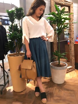 「Sens de vie（サンスドゥウ゛ィ）のアイテム（トップス）」を使った、chiakiさん（レディース・157cm）の夏コーディネート