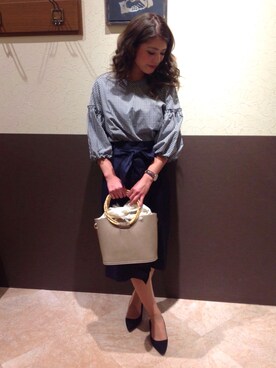 「Sens de vie（サンスドゥウ゛ィ）のアイテム（トップス）」を使った、chiakiさん（レディース・157cm）の春コーディネート