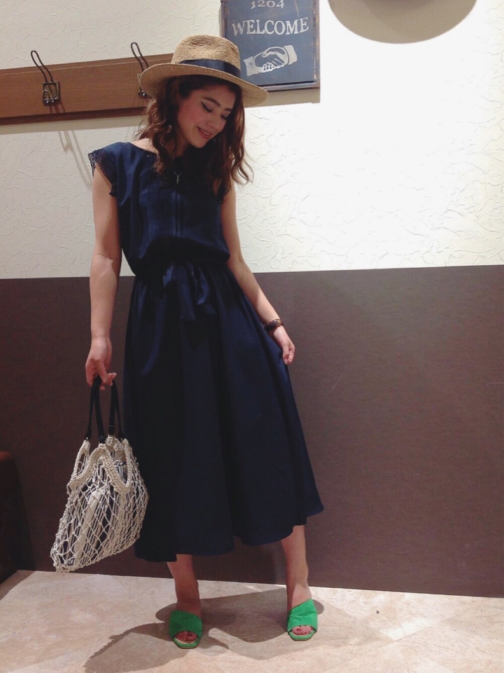 「Sens de vieのSdv レーススリーブワンピース（ワンピース、ブルー系）」を使った、chiakiさん（レディース・157cm）の夏コーディネートの1枚目の写真