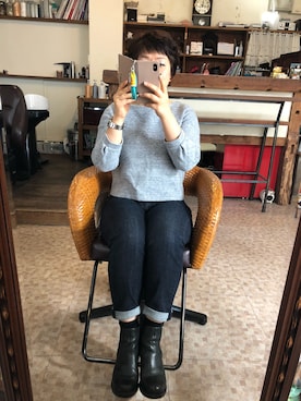 「Chez toi（シェトワ）のアイテム（スウェット）」を使った、たかはしちかさん（レディース・155cm）の冬コーディネート