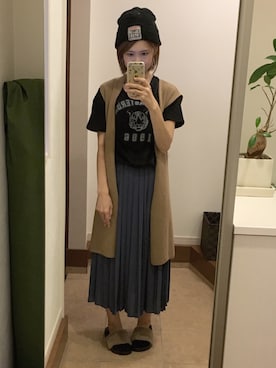 「ISOOK（アイスー）のアイテム（ニットキャップ/ビーニー）」を使った、mamiさん（レディース・153cm）の夏コーディネート