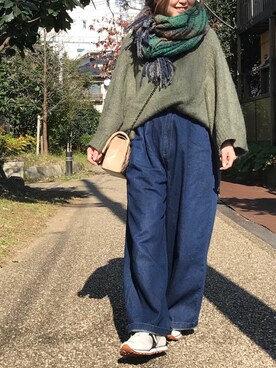 yukayukaさんの「【GISELe11月号掲載】【GISELe６月号掲載】【大人気】【デニムパンツランキング１位獲得】ハイウエストコットン デニムワイドパンツ」を使ったコーディネート