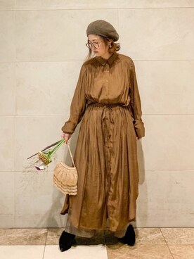 「ビーズバッグ」｜「アイテム（ハンチング/ベレー帽）」を使った、yukayukaさん（レディース・148cm）の秋コーディネート