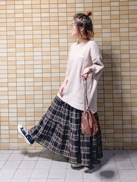 「Adam et Rope' Le Magasin（アダムエロペルマガザン）のアイテム（メガネ）」を使った、yukayukaさん（レディース・148cm）の秋コーディネート