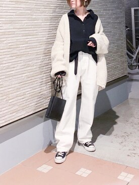 カーディガン ボレロを使った 白パンツ のレディース人気ファッションコーディネート 年齢 45歳 49歳 Wear