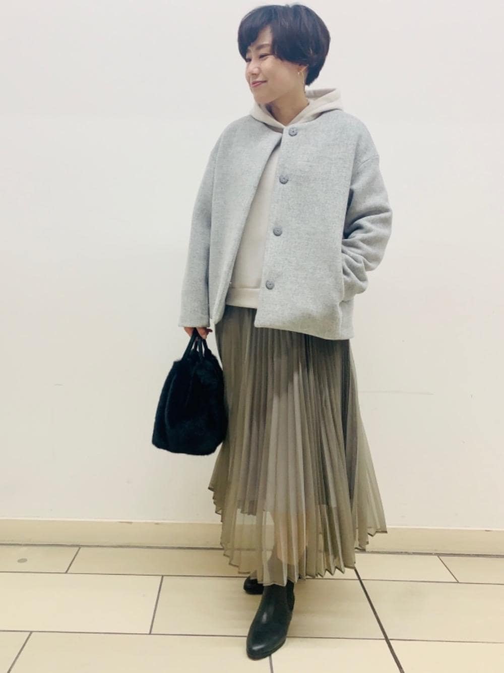 美品✨CFC アッシュクウール ノーカラー ショート コート　34 green label relaxing（グリーンレーベルリラクシング）の