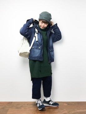 「ゆるニット」｜「アイテム（マウンテンパーカー）」を使った、konabeさん（レディース・153cm）の冬コーディネート