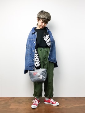 「mimis（ミイーミイーズ）のアイテム（帽子）」を使った、konabeさん（レディース・153cm）の冬コーディネート