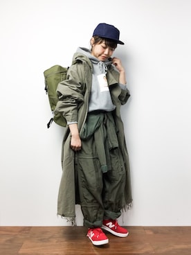 「アイテム（ミリタリージャケット）」を使った、konabeさん（レディース・153cm）の冬コーディネート