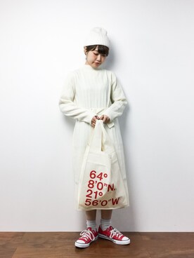 「FREE'S MART（フリーズマート）のアイテム（ニットキャップ/ビーニー）」を使った、konabeさん（レディース・153cm）の冬コーディネート