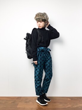 「mimis（ミイーミイーズ）のアイテム（帽子）」を使った、konabeさん（レディース・153cm）の冬コーディネート