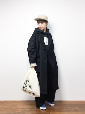 「スウェットパーカー」｜「アイテム（チェスターコート）」を使った、konabeさん（レディース・153cm）の冬コーディネート