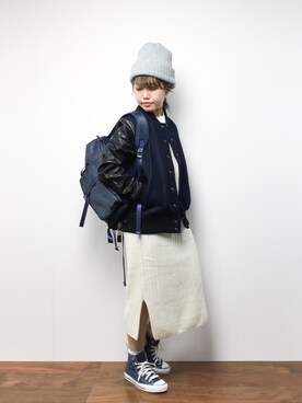 「L.H.P（エルエイチピー）のアイテム（スタジャン）」を使った、konabeさん（レディース・153cm）の冬コーディネート