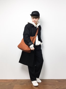 「unrelaxing（アンリラクシング）のアイテム（ステンカラーコート）」を使った、konabeさん（レディース・153cm）の冬コーディネート
