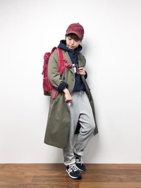 「アイテム（トレンチコート、グリーン系）」を使った、konabeさん（レディース・153cm）の冬コーディネート