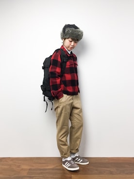 「赤チェック」｜「アイテム（ブルゾン）」を使った、konabeさん（レディース・153cm）の冬コーディネート